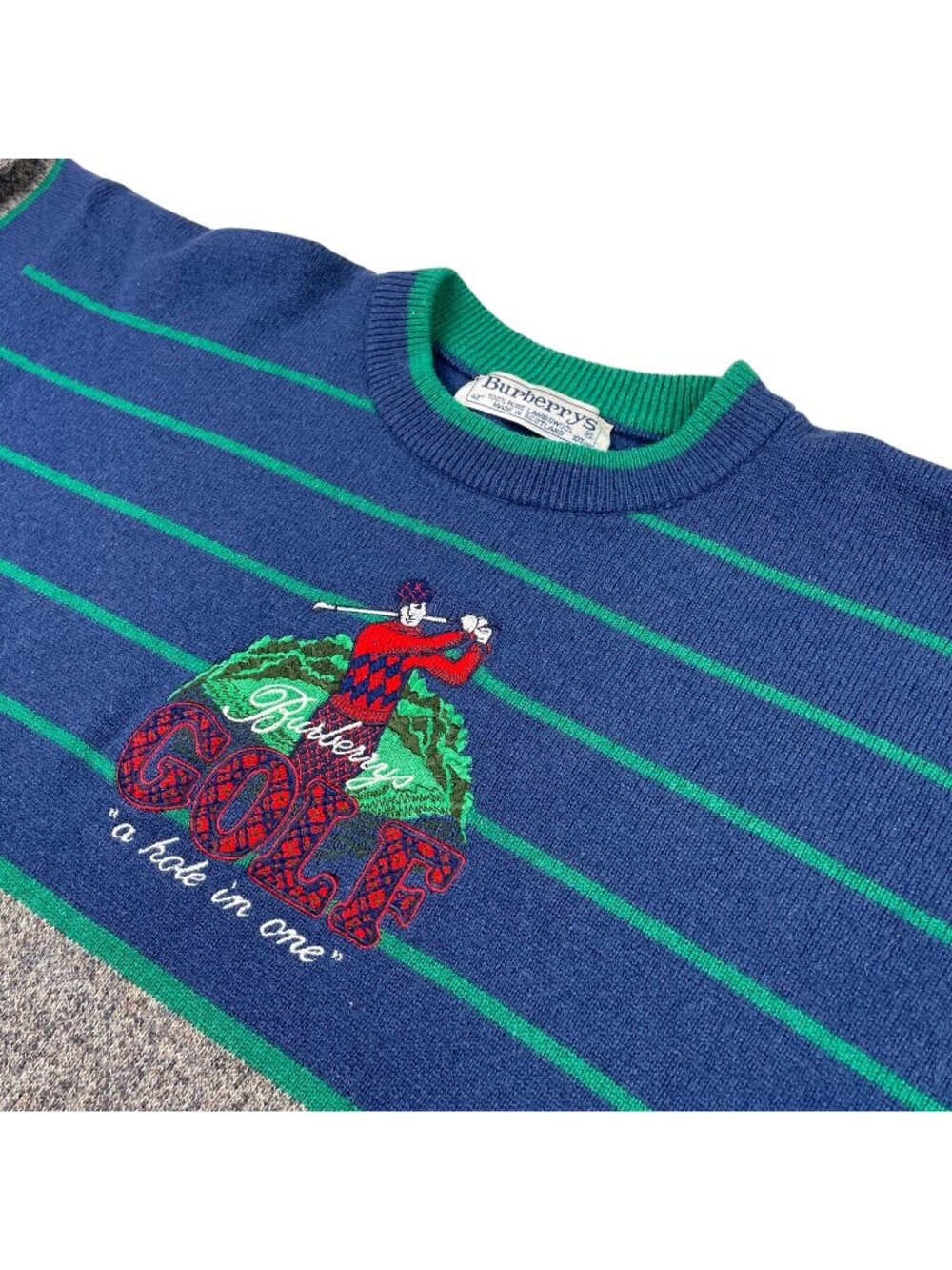 VTG Burberry Golf Men's 100% Lambswool Embroidered Sweater • Scotland • Size 42